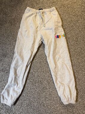 White Fox Boutique Light Gray Sweatpants with Colorful Embroidery